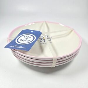 NEW 4 Life is Good Melamine Plates 6.5" Daisy Floral Flower Dessert Cocktail